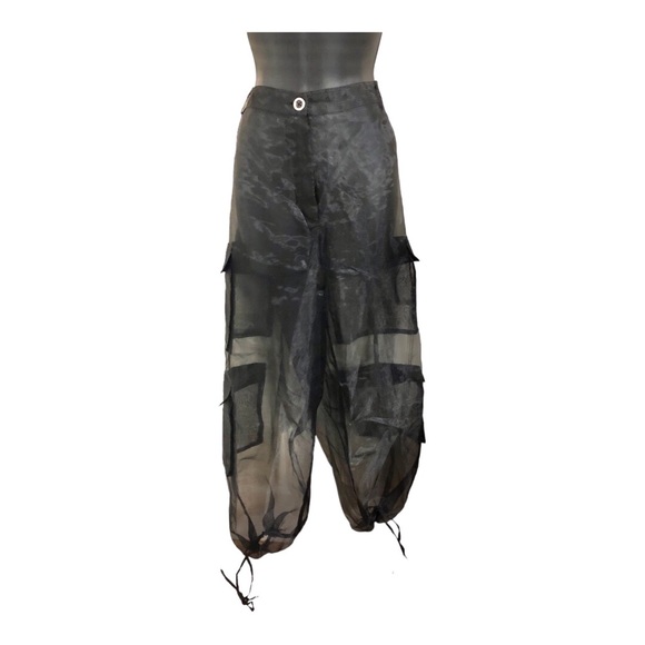 Pants - Sheer Black Cargo Harem Pants